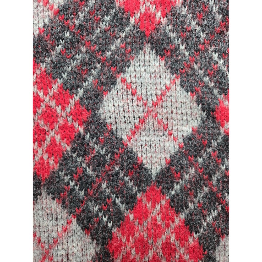 Vintage red and gray argyle V-neck long sleeve pullover sweater - mens M - Picture 5 of 11